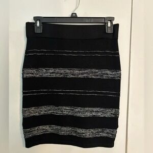 Rock & Republic Womens Black Silver Metallic Knit Bandage Skirt Sz Small